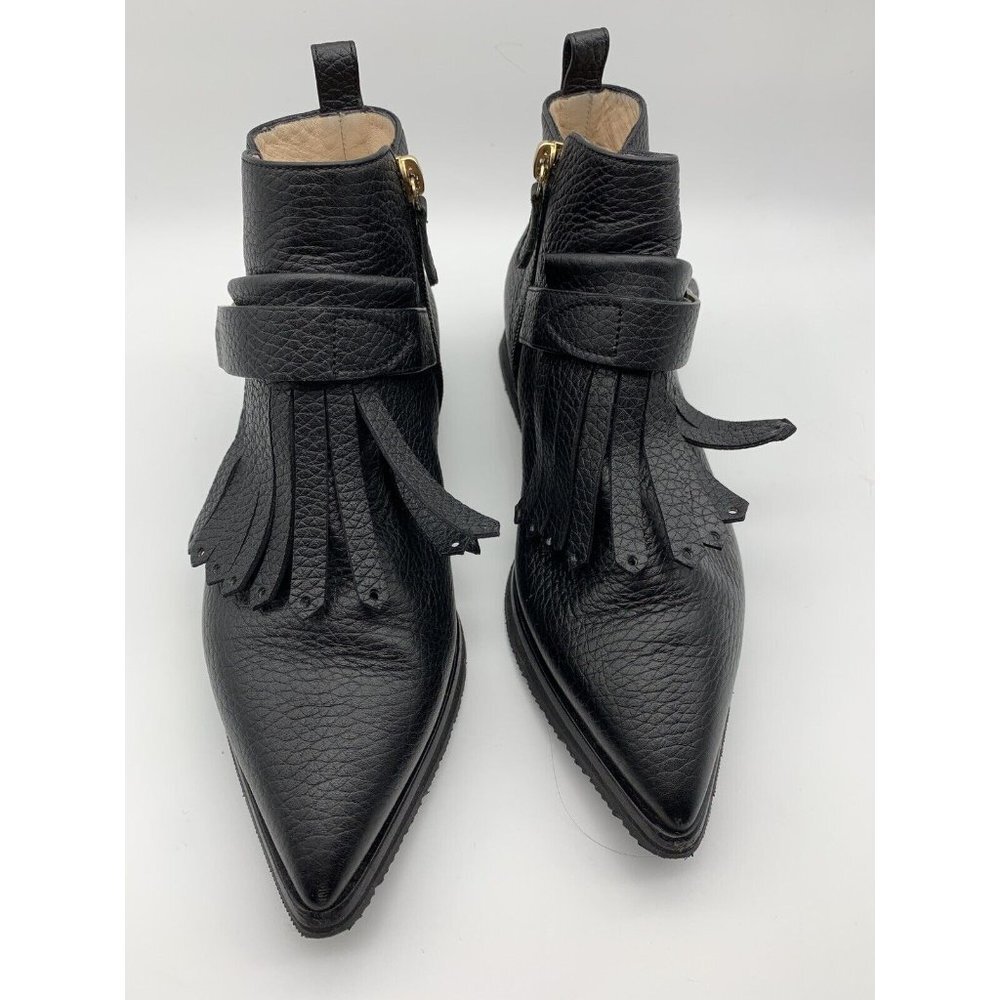 Lella Baldi Black Fringe Leather Ankle Boots EUR 36 US 5.5 - 6  Made in Italy - Picture 2 of 9